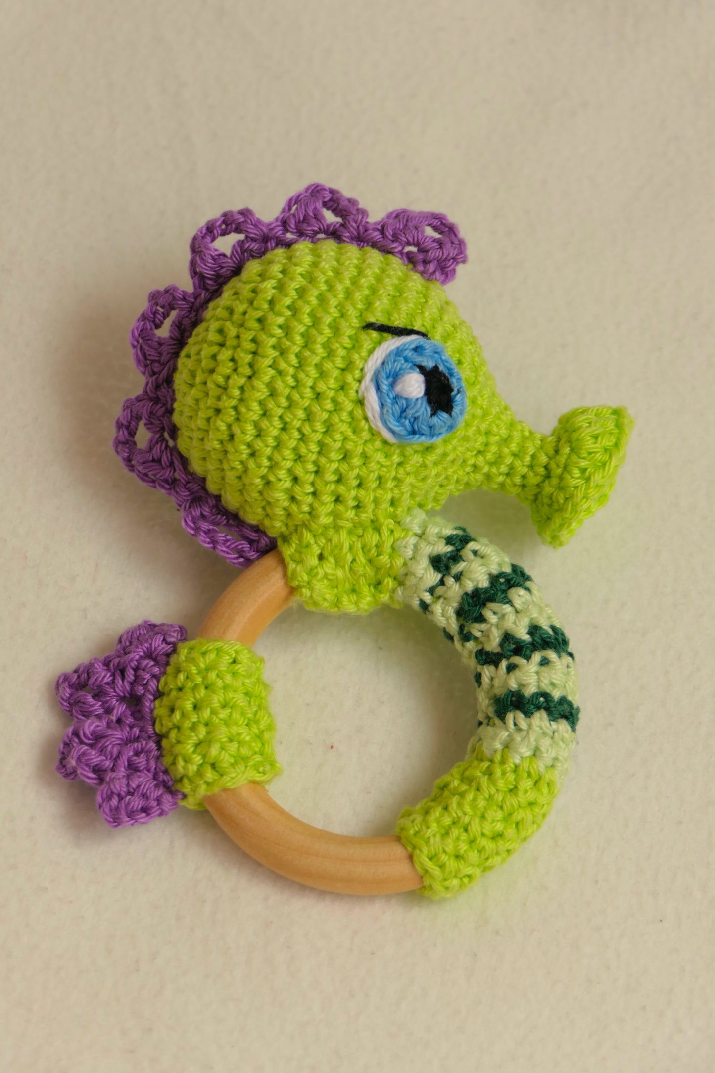 Crocheted seahorse rattle