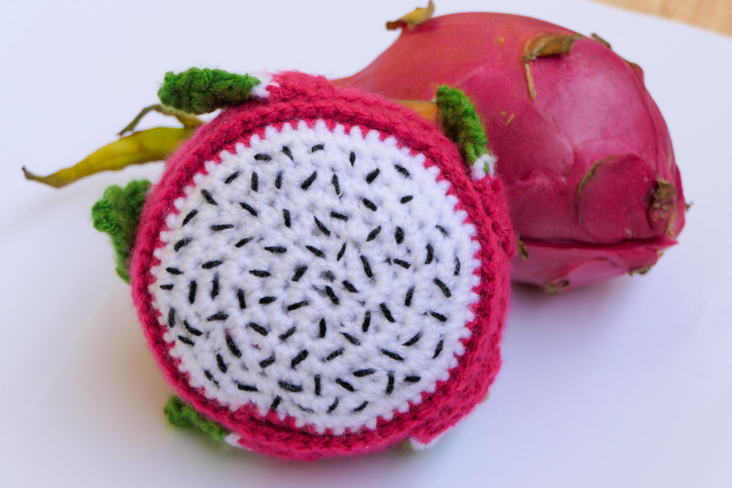 Crocheted dragon fruit