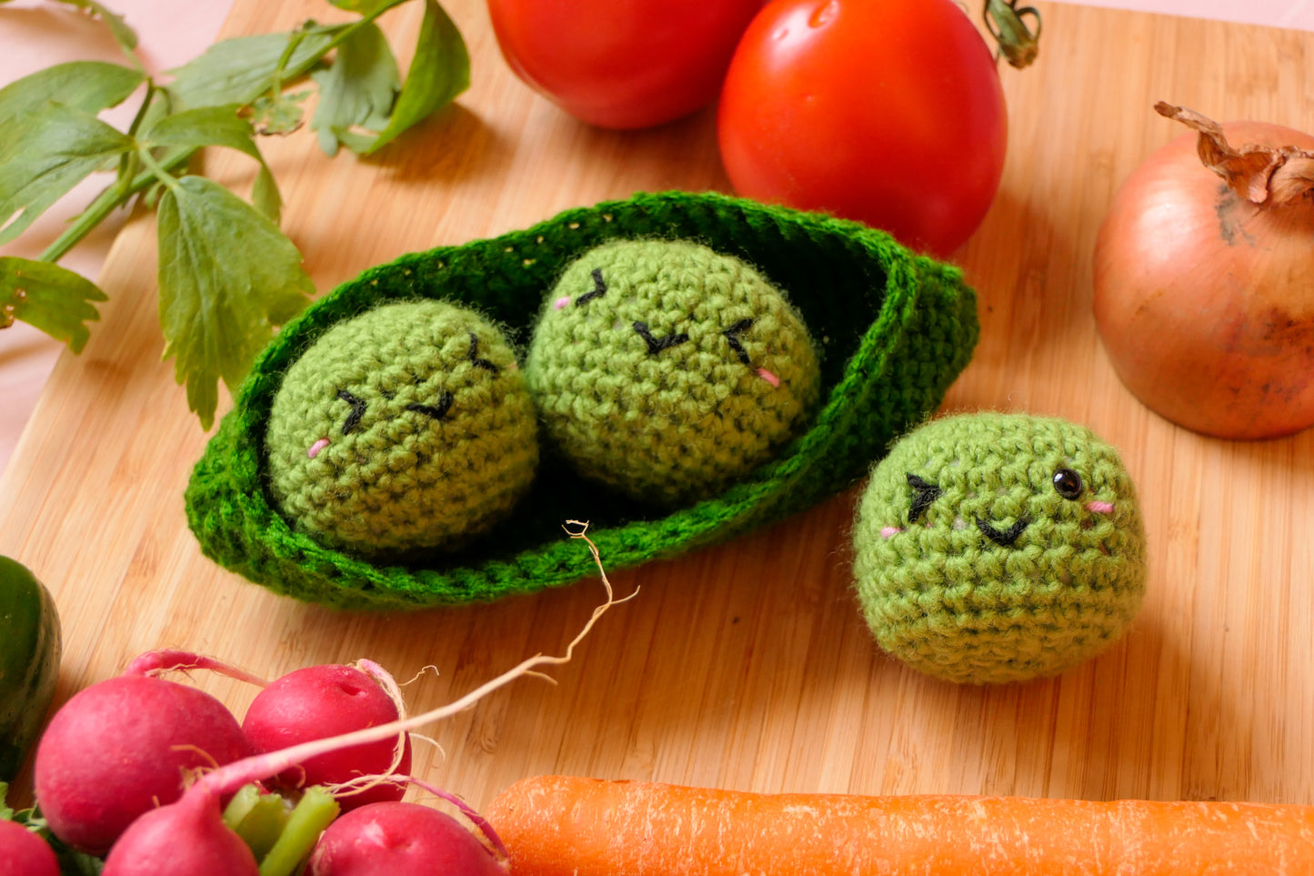 Crocheted peas in a pod