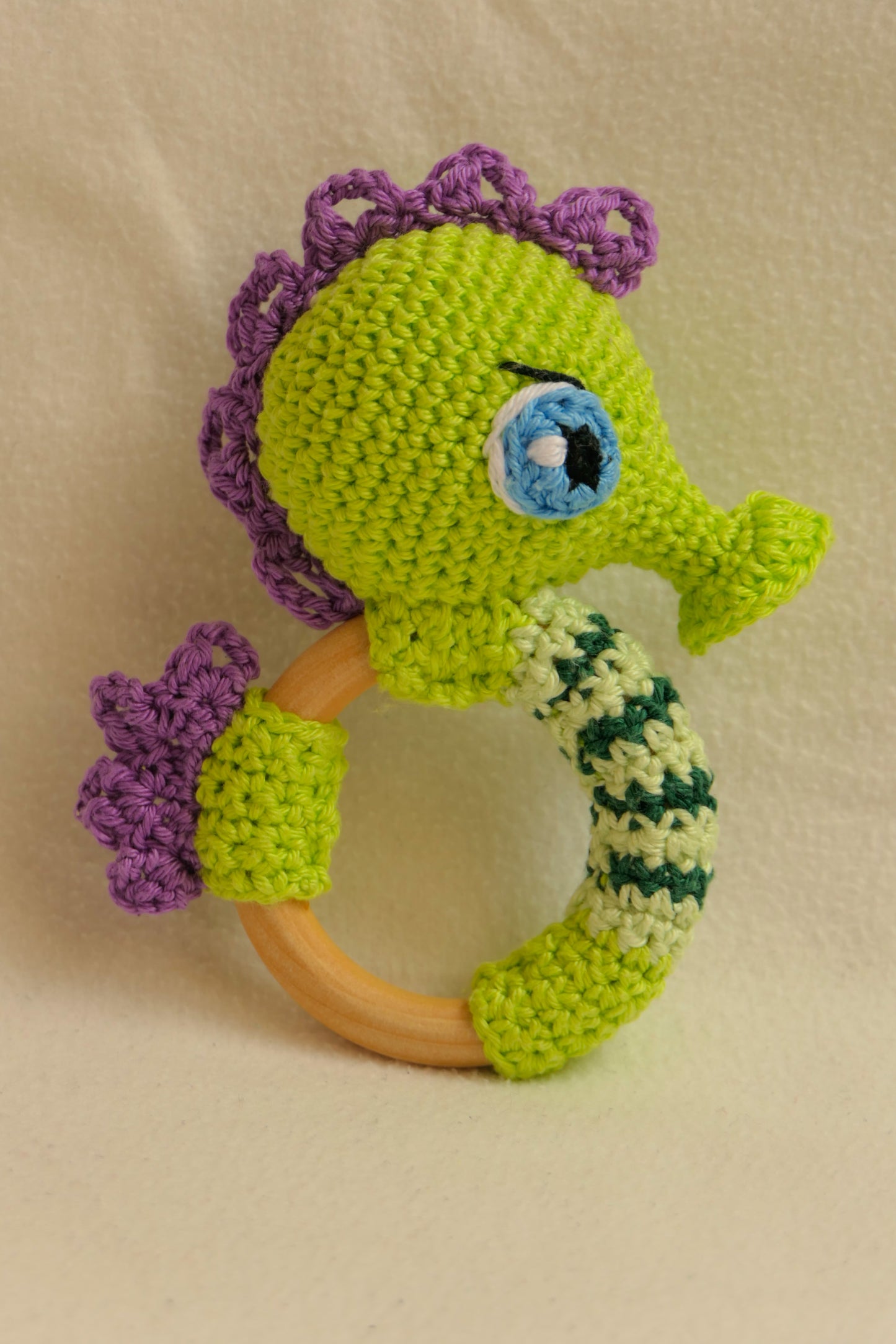 Crocheted seahorse rattle